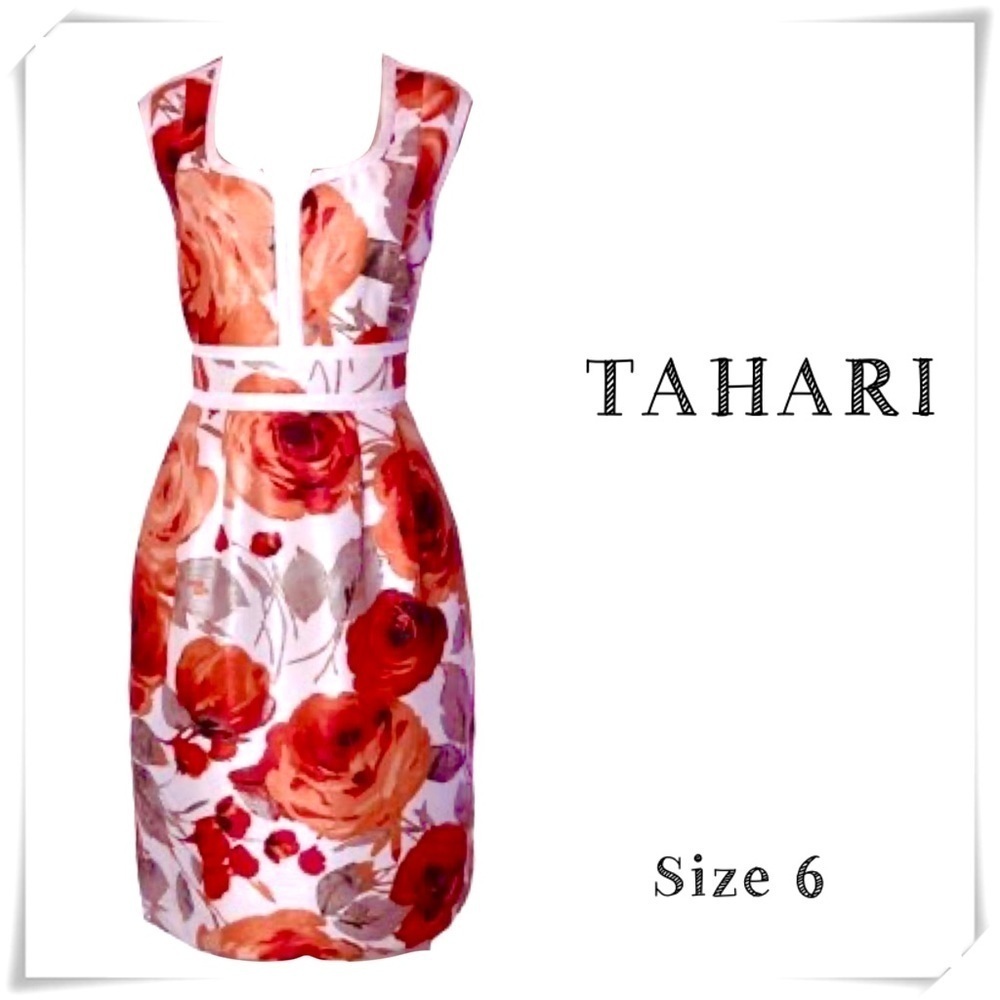 Tahari Sarabeth Spring Awake Large Floral Shift Dress in Ivory Orange Size 6 New